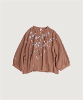 【予約販売】お花スケッチ ファー刺繍ブラウス(チャチェック-F)