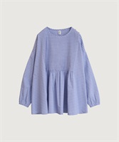 バスクシャツみたいなピンタックブラウス(サックス×シロボーダー-F)