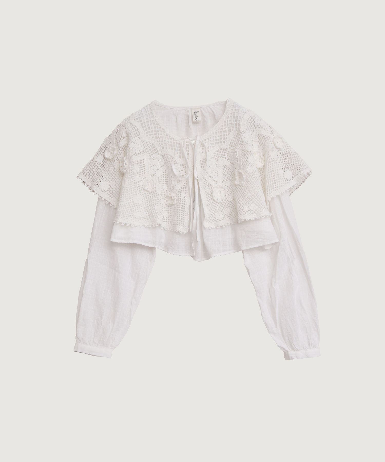 【予約販売】handcraft　かぎ針とお花のボレロ襟ブラウス