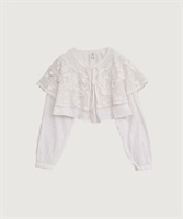 【予約販売】handcraft　かぎ針とお花のボレロ襟ブラウス(シロ-F)