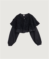 【予約販売】handcraft　かぎ針とお花のボレロ襟ブラウス(クロ-F)