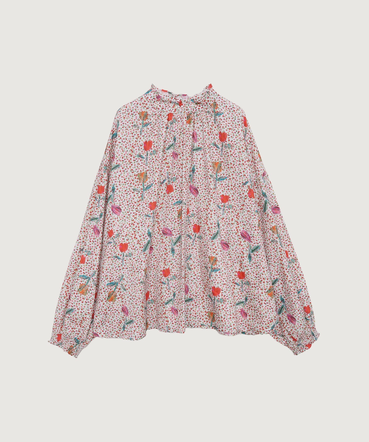 【予約販売】ちぎり絵のチューリッププリントブラウス