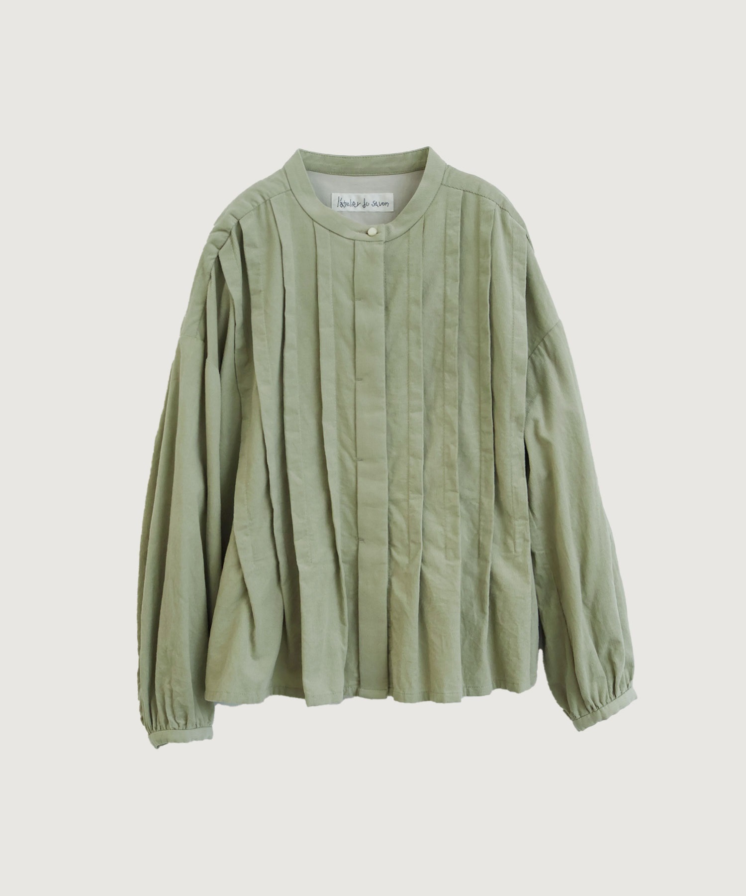 【予約販売】21W シャツコールタックブラウス(カーキ-F)