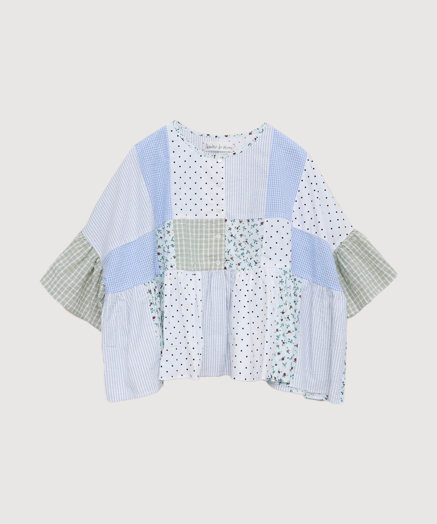 little garden パッチワークブラウス(サックス-F)