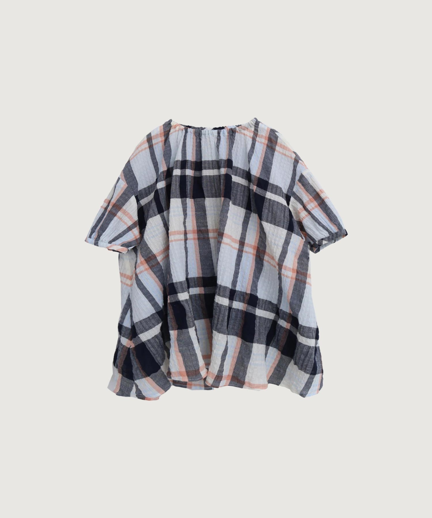 高島ちぢみbig check ふんわりブラウス(シロ-F)