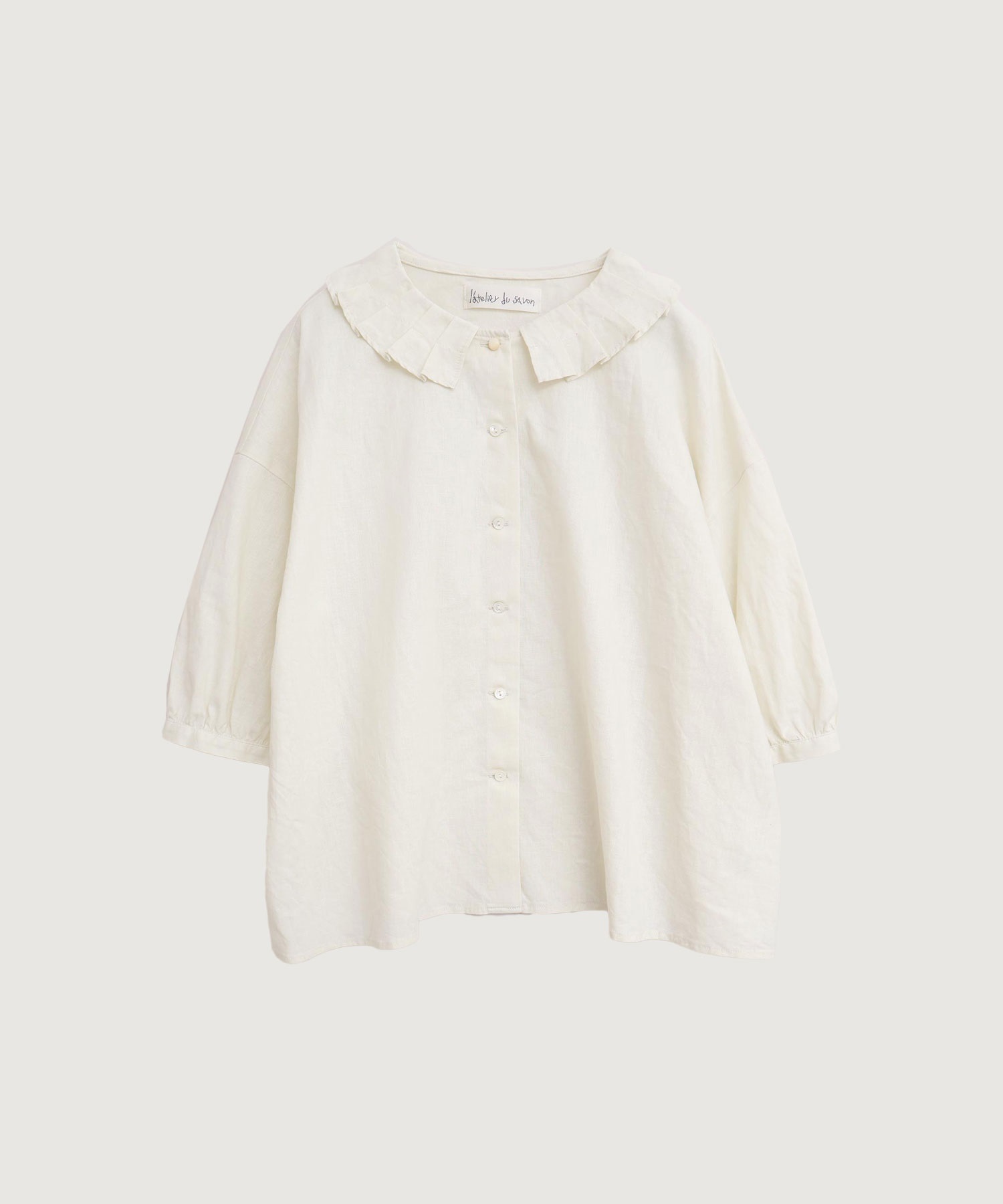 襟プリーツ綿麻ブラウス(キナリ-F)