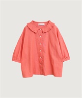 襟プリーツ綿麻ブラウス(オレンジ-F)