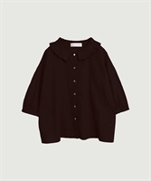 襟プリーツ綿麻ブラウス(クロ-F)