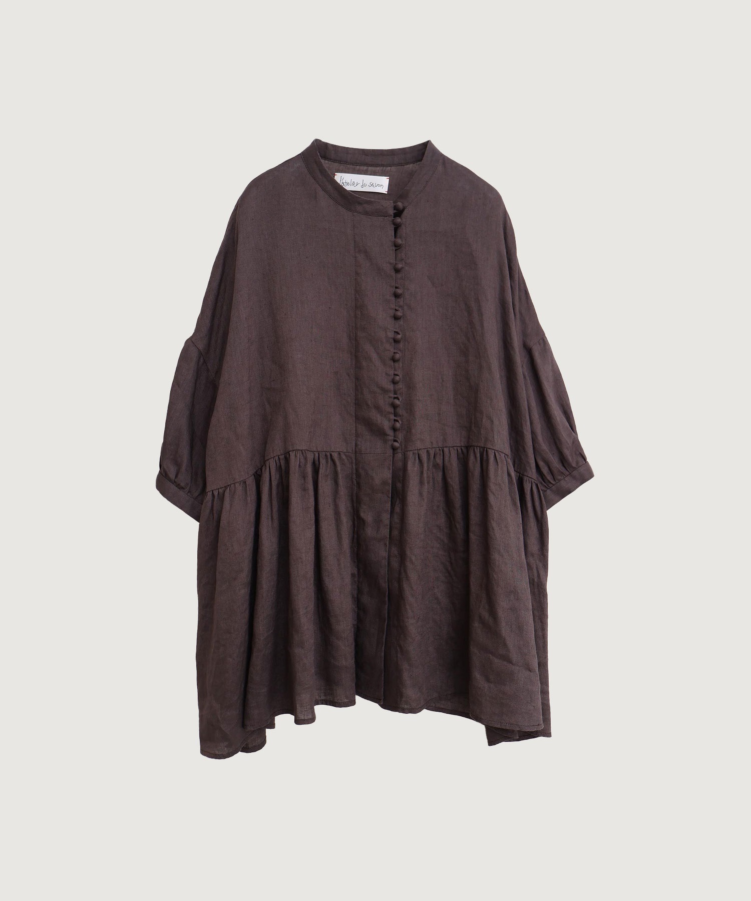 【予約販売】麻のころころボタンブラウス(チャコール-F)