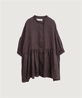【予約販売】麻のころころボタンブラウス(チャコール-F)