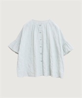 【予約販売】シャーリングチェック/ストライプ　袖ひらひらブラウス(ミントストライプ-F)