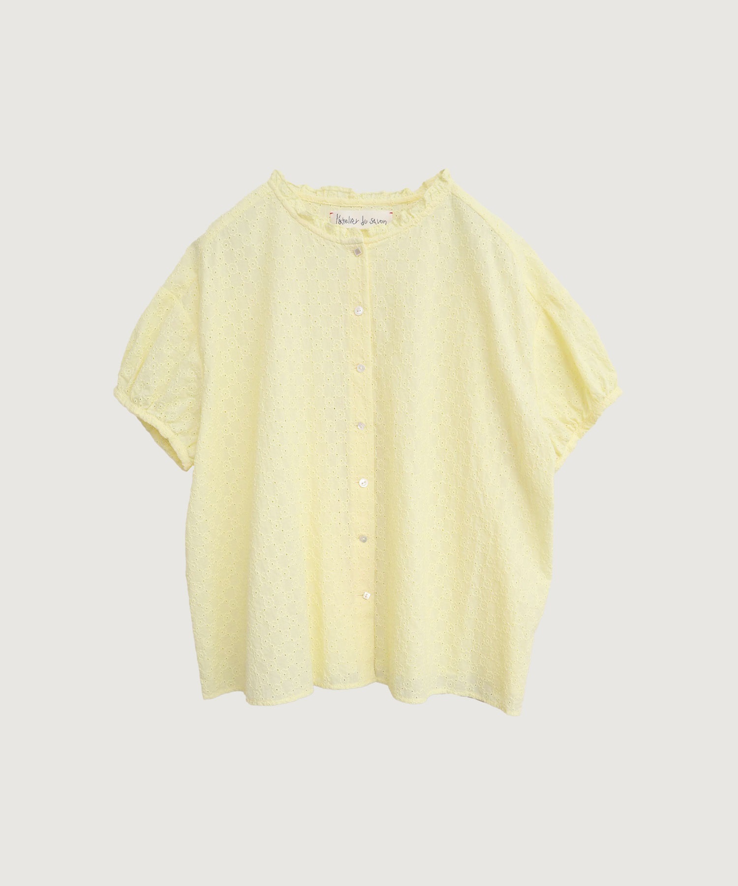 【予約販売】カットワークレース　いろいろボタンブラウス