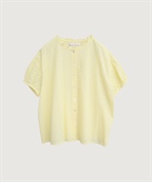 【予約販売】カットワークレース　いろいろボタンブラウス(イエロー-F)