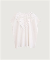 花とリボンのバテンレース　フレンチブラウス(シロ-F)