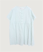 【予約販売】シャ－リングチェック/ストライプ　フレンチブラウス(グリーンストライプ-F)