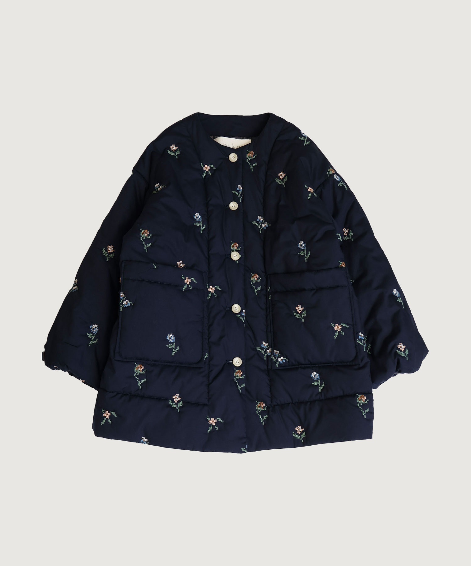 【予約販売】お花のクロスステッチ キルト刺繍コート