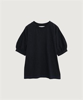 【予約販売】カラフルネップ天竺　パフ袖Tシャツ(クロ-F)