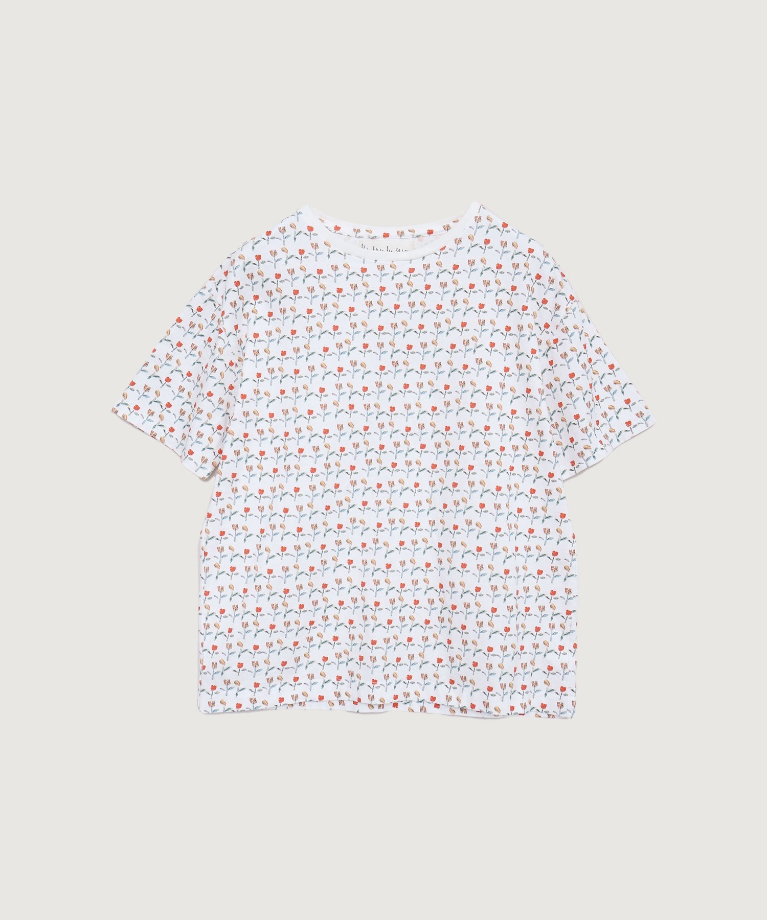 ならんだチューリップ　プリント半袖Tシャツ(シロ-F)