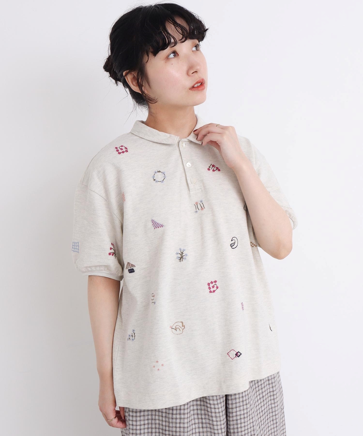 まるさんかくしかく刺繍 ポロシャツ