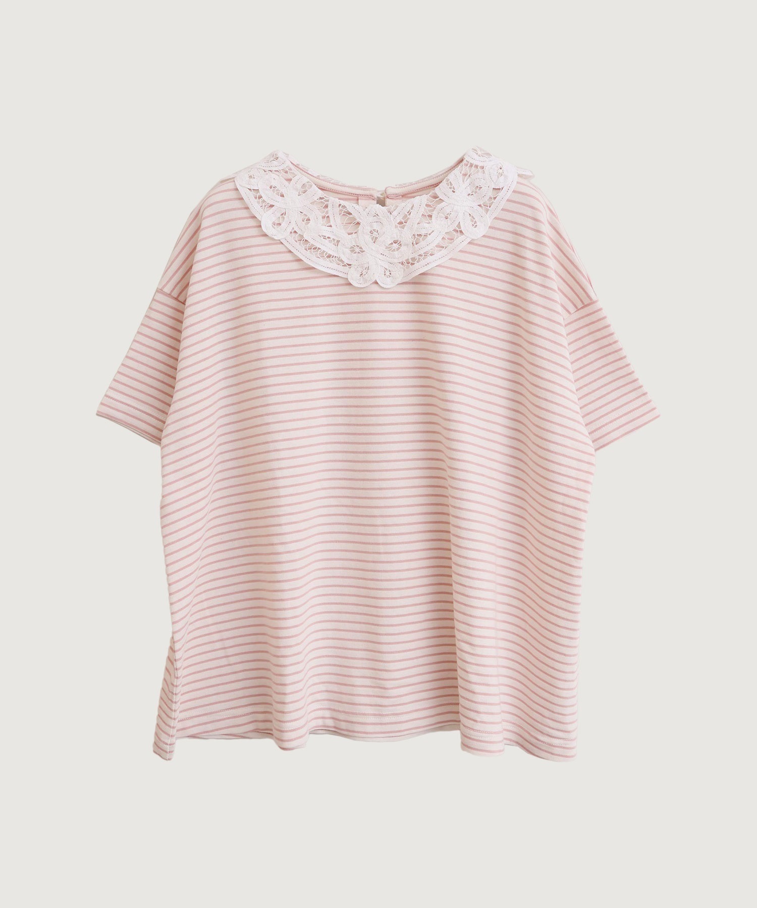 【予約販売】バテンレース襟のボーダーTシャツ
