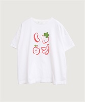 【予約販売】フルーツいろいろ　テープ刺繍Tシャツ(シロ-F)