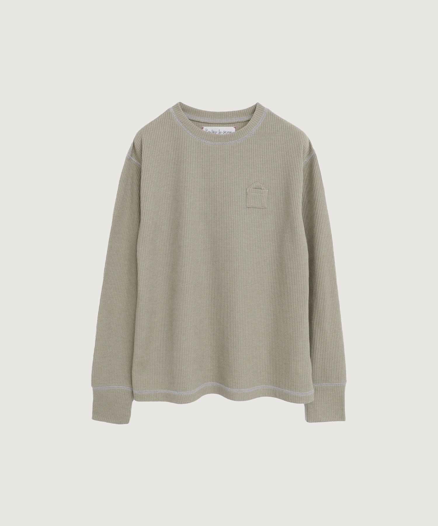ちいさなポケットのワッフルプルオーバー(グリーン-F)
