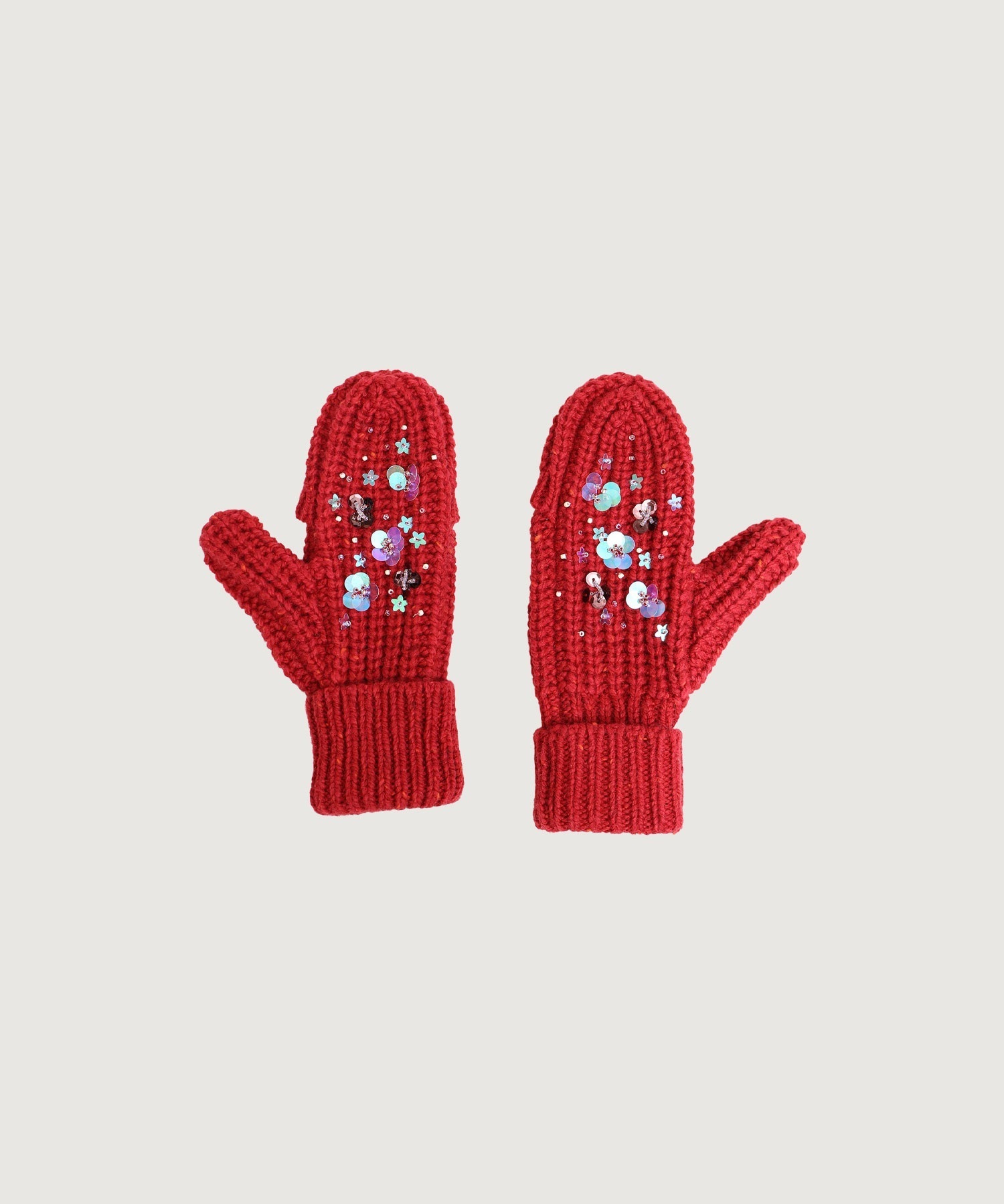 ビーズ刺繍　宝石みたいな手袋(アカ-F)