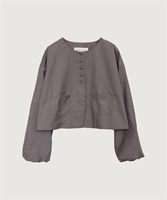 【予約販売】ちびころボタン　まるいお袖のジャケット(グレー-F)