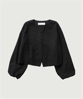 【予約販売】ちびころボタン　まるいお袖のジャケット(クロ-F)