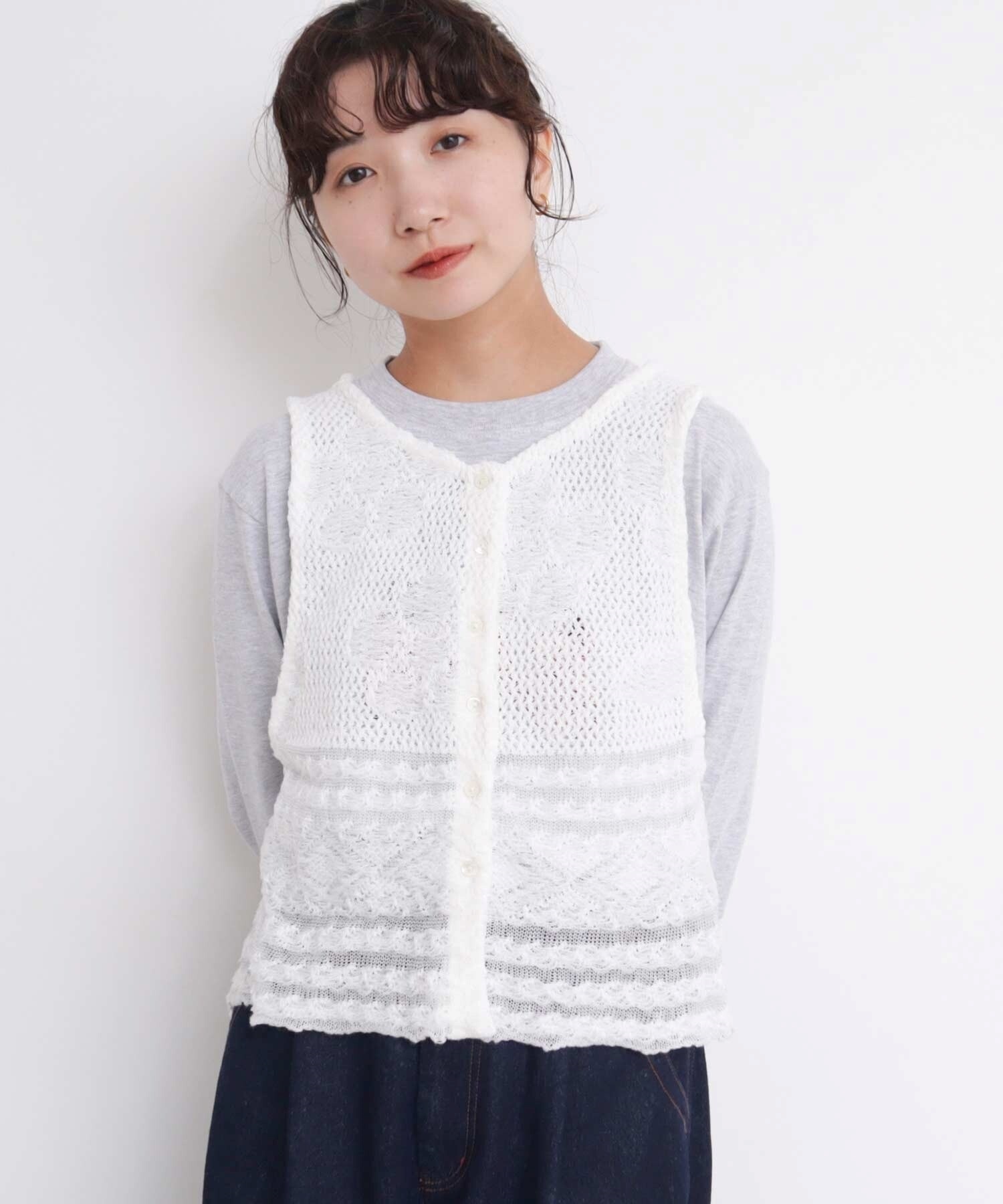 チュール編みこみ お花のベスト