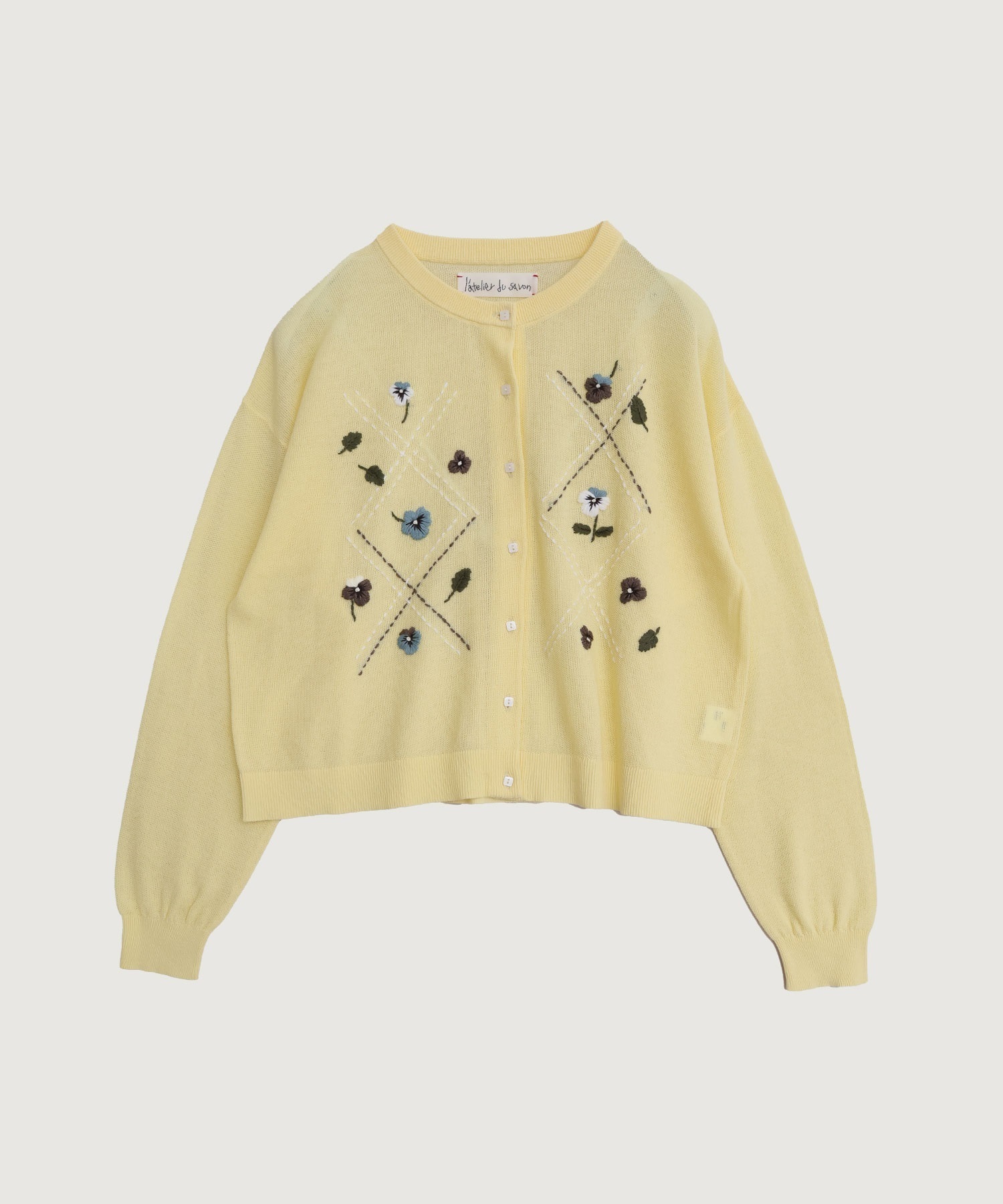 パンジーのお花　ハンド刺繍カーディガン