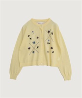 パンジーのお花　ハンド刺繍カーディガン(イエロー-F)