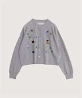 パンジーのお花　ハンド刺繍カーディガン(グレー-F)