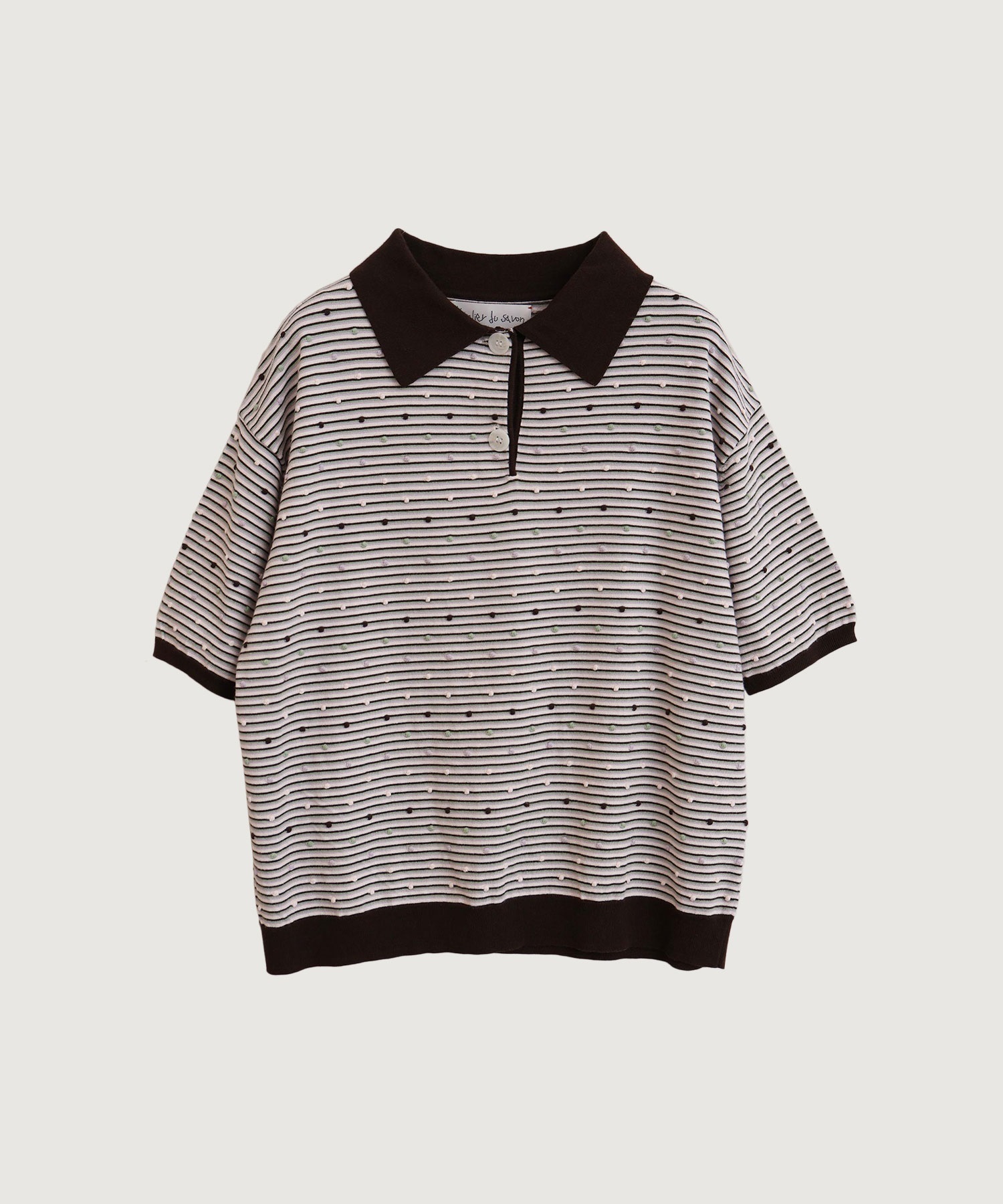 ぽんぽんサマーニット　ポロプルオーバー