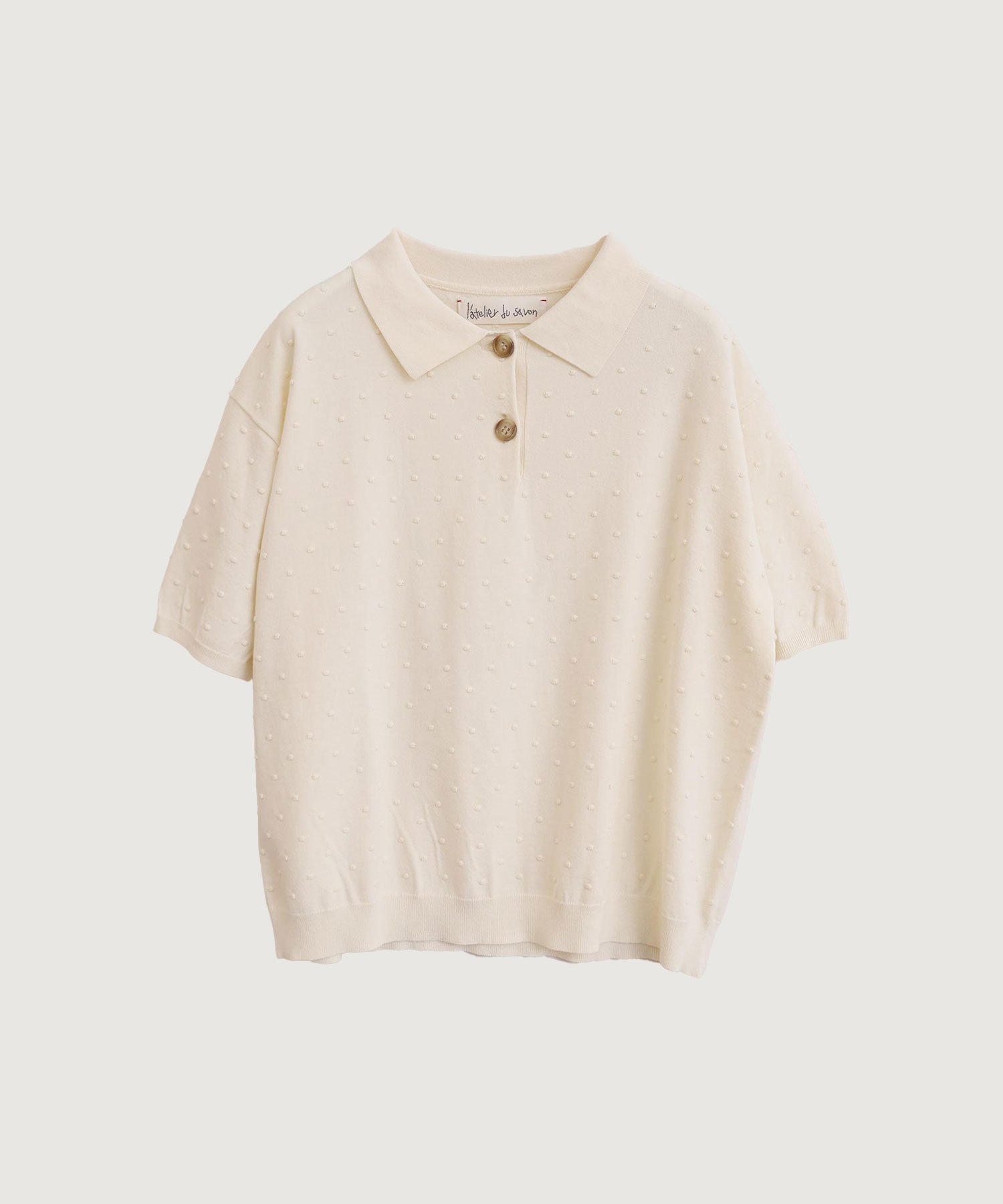 ぽんぽんサマーニット　ポロプルオーバー(キナリ-F)