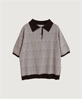ぽんぽんサマーニット　ポロプルオーバー(マルチボーダー-F)