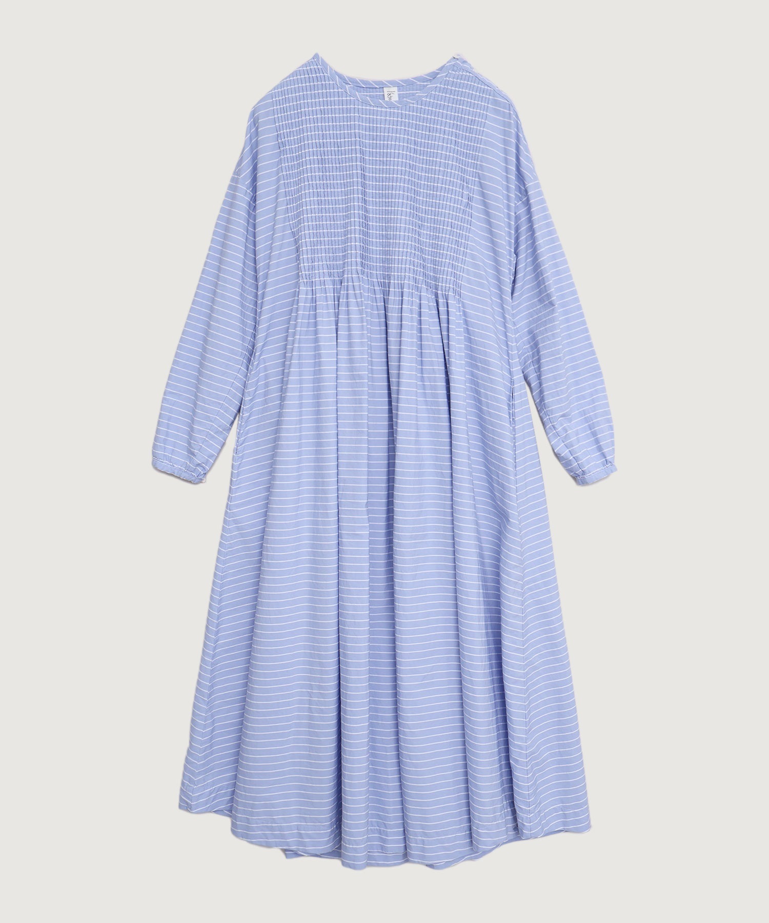 バスクシャツみたいなピンタックワンピース(サックス×シロボーダー-F)