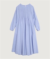 バスクシャツみたいなピンタックワンピース(サックス×シロボーダー-F)