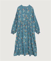 【予約販売】ちぎり絵のチューリッププリント　ギャザーワンピース(グリーン-F)