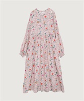 【予約販売】ちぎり絵のチューリッププリント　ギャザーワンピース(アカ-F)