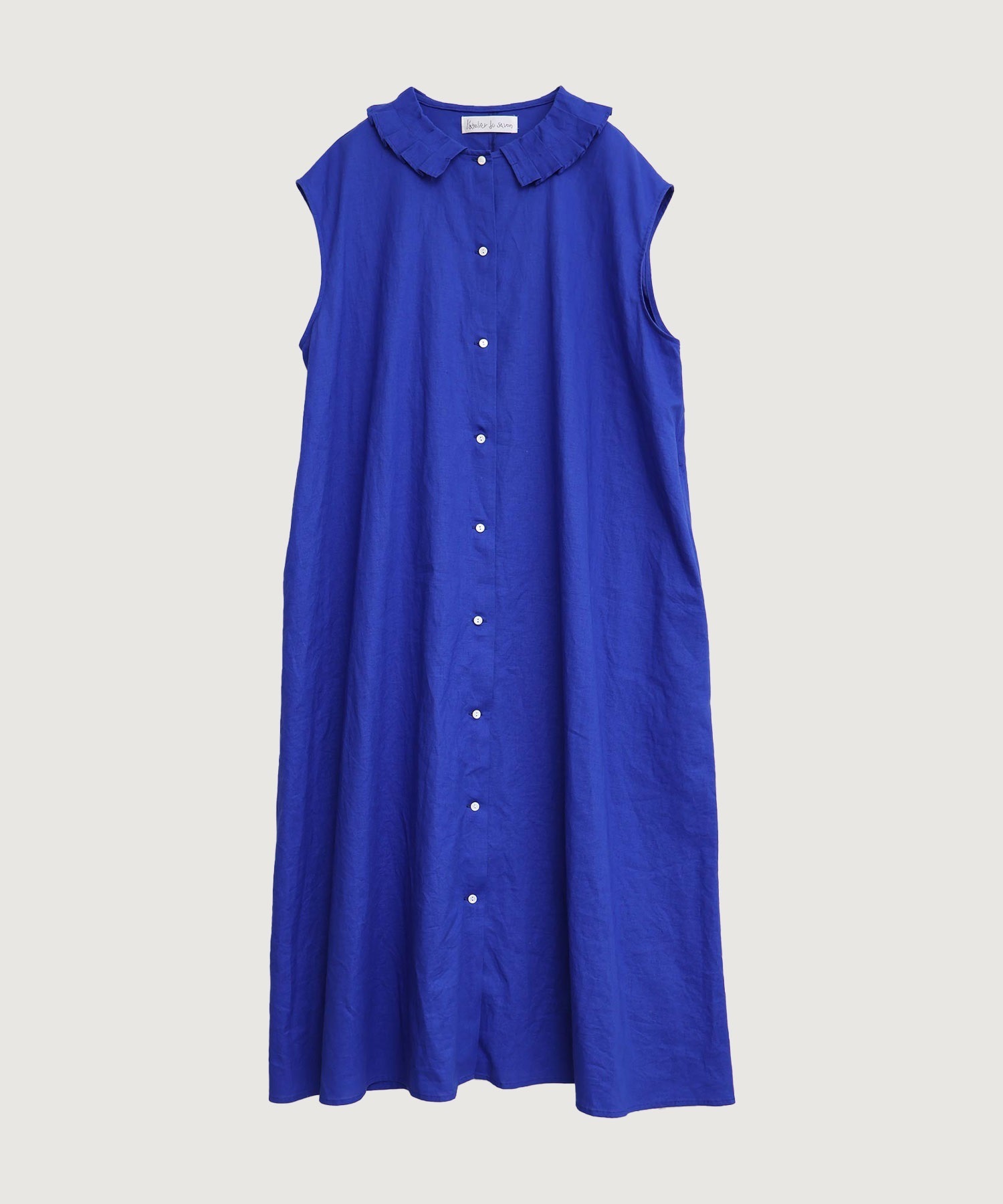 【予約販売】襟プリーツ綿麻ワンピース