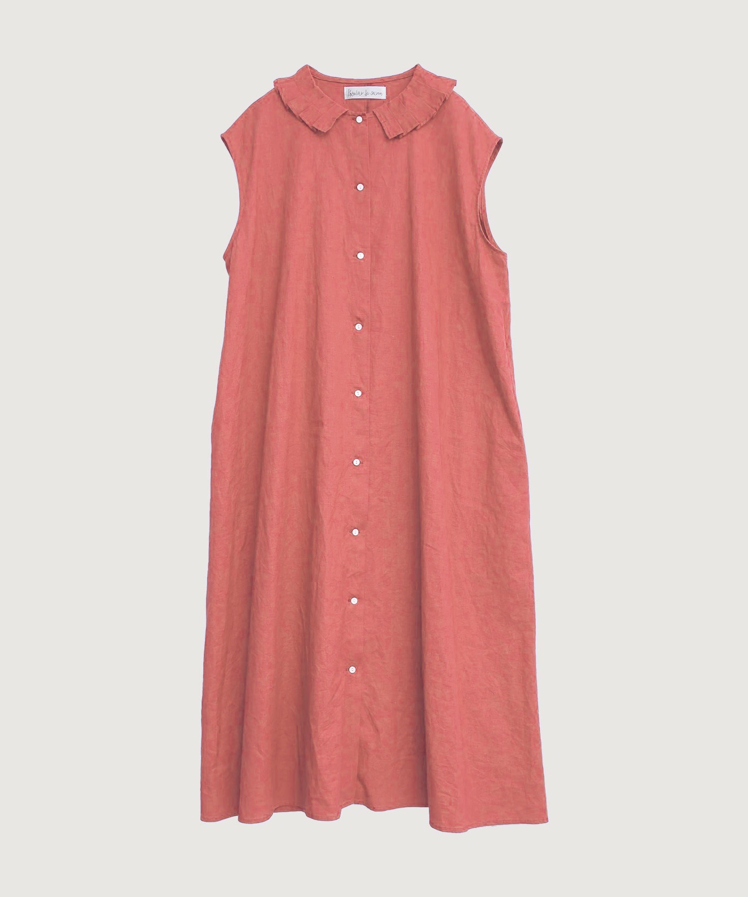 【予約販売】襟プリーツ綿麻ワンピース