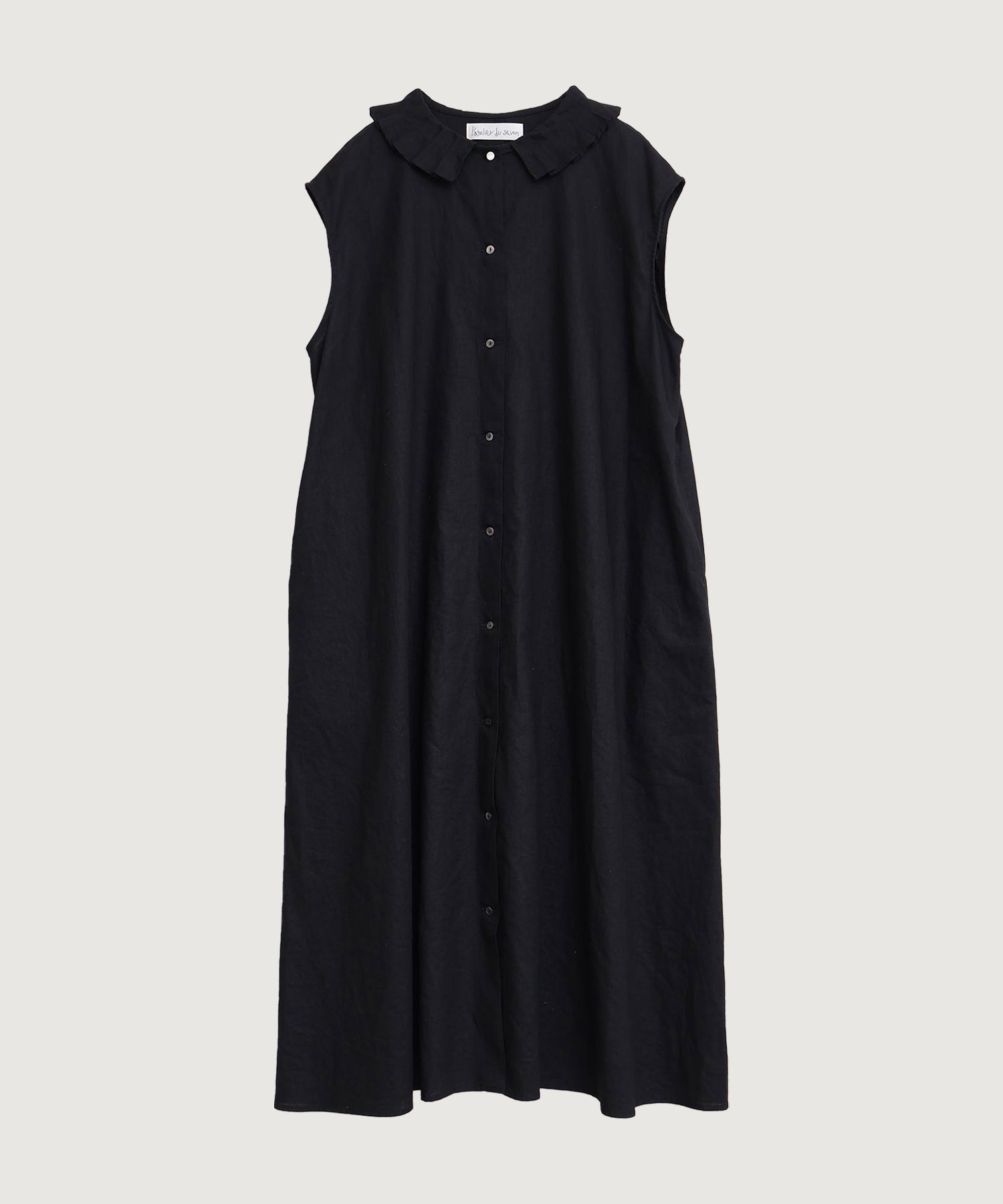 【予約販売】襟プリーツ綿麻ワンピース
