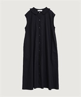 【予約販売】襟プリーツ綿麻ワンピース(クロ-F)
