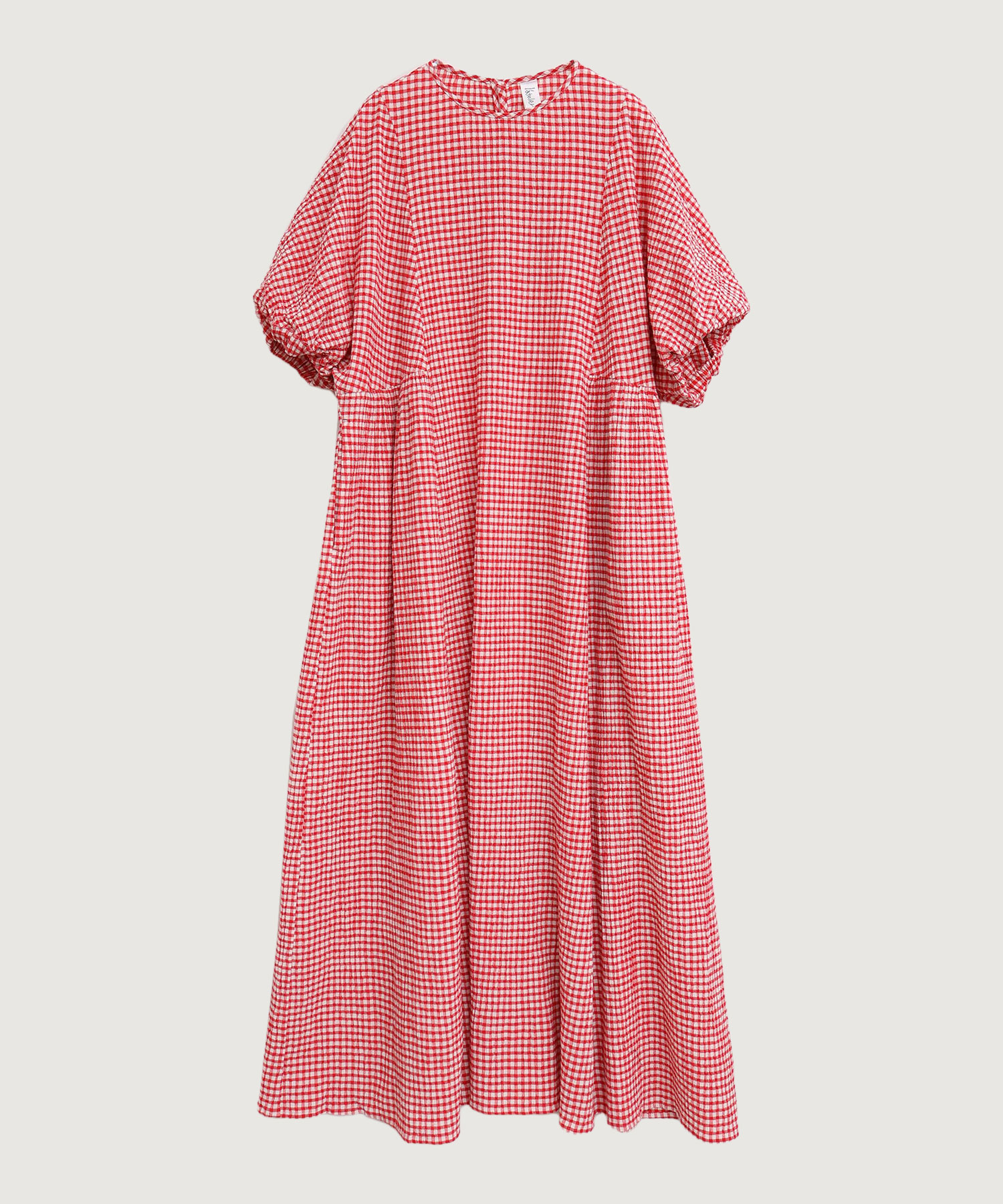 【予約販売】ちぢみギンガム　ドルマン袖のワンピース