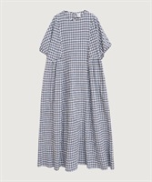【予約販売】ちぢみギンガム　ドルマン袖のワンピース(クロ-F)