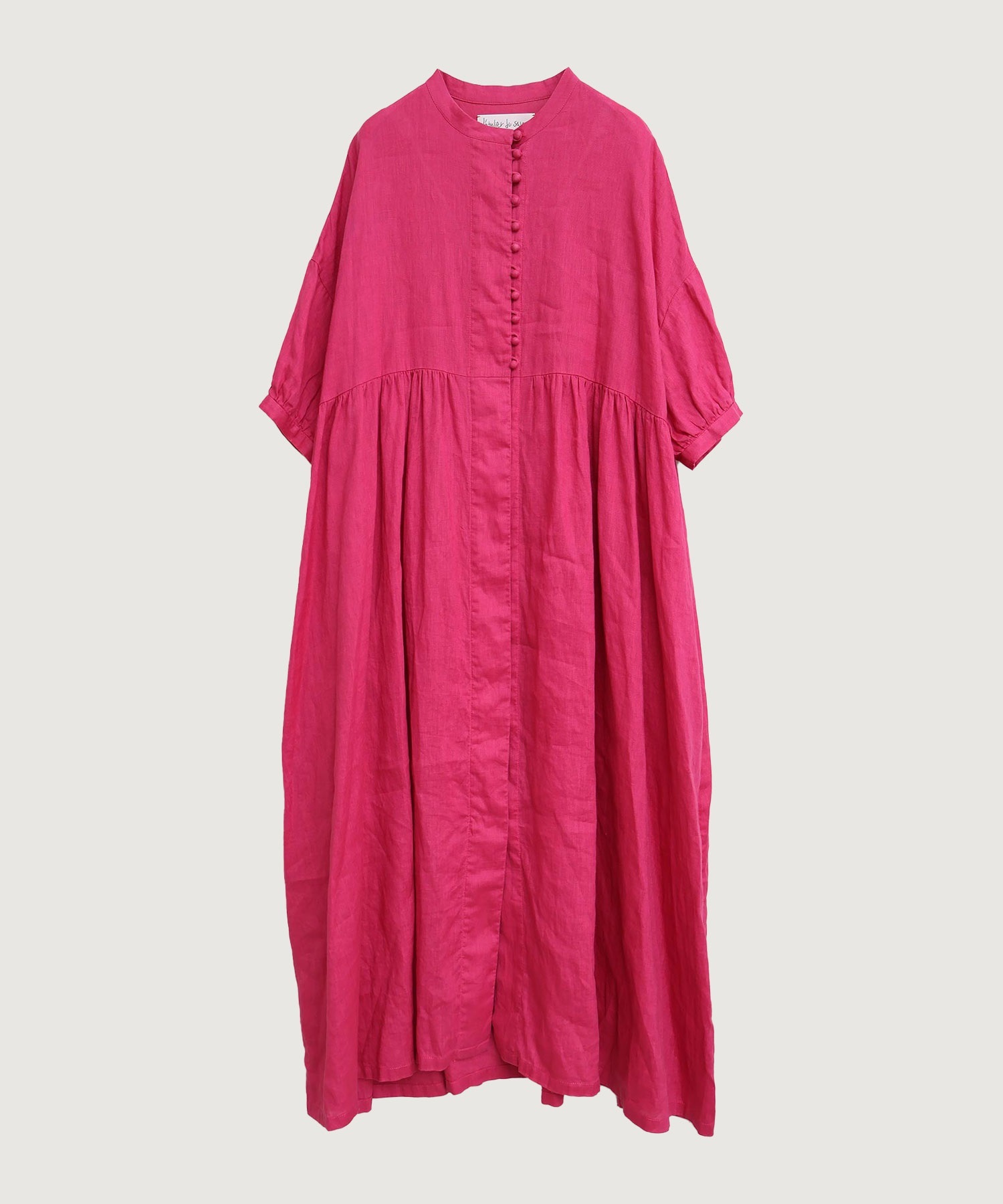 【予約販売】麻のころころボタンワンピース(ピンク-F)