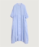 【予約販売】麻のころころボタンワンピース(サックス-F)