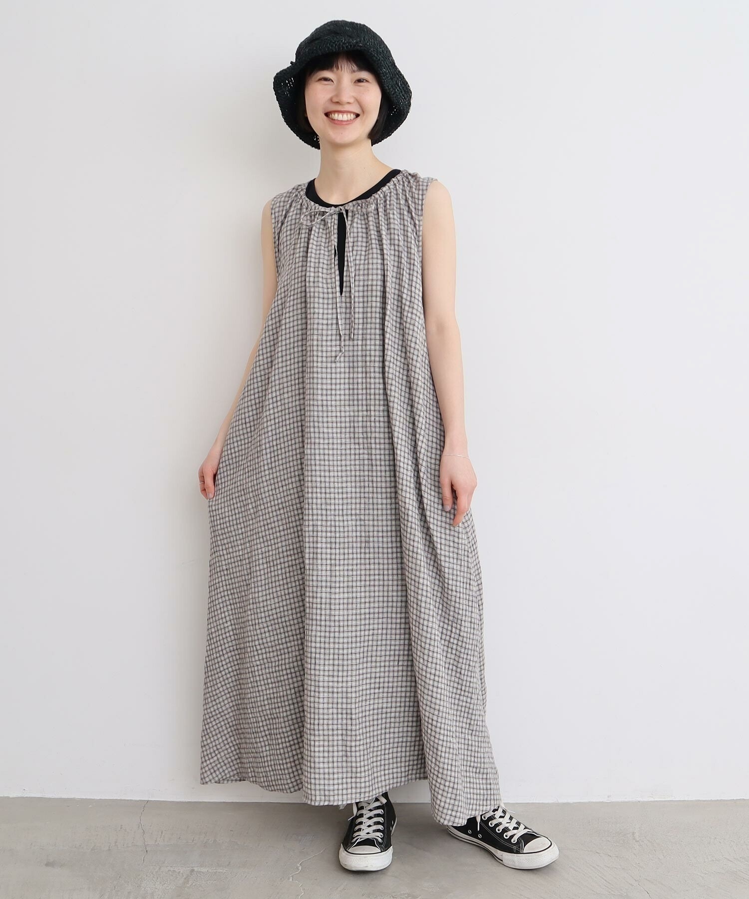 麻のしぼるリボン ノースリワンピース(キナリ-F)