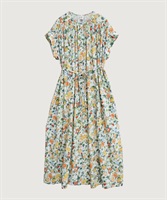 【予約販売】夏のフルーツプリント　フレンチギャザーワンピース(シロ-F)